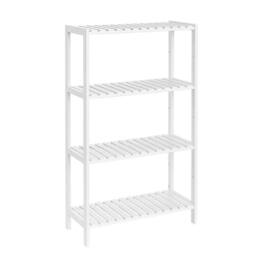 KORVIXA White Bamboo Storage Shelf, 4-Tier Shelving Unit - Size: 100 cm x 100 cm