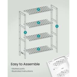 KORVIXA White Bamboo Storage Shelf, 4-Tier Shelving Unit - Size: 100 cm x 100 cm - thumbnail 3