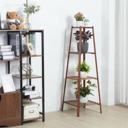 Kelvenix 117cm Bamboo Plant Stand Ladder Shelf Tall Plant Rack in Brown - thumbnail 5