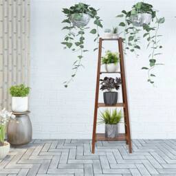 Kelvenix 117cm Bamboo Plant Stand Ladder Shelf Tall Plant Rack in Brown - thumbnail 4