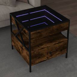 Berkfield Home Coffee Table with Infinity LED Smoked Oak 50x50x51 cm in Brown - Size: 50 x 50 x 51 cm - thumbnail 2