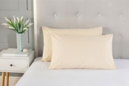 Snug City Polycotton Plain Dyed Housewife Pillowcase Pair in Cream - thumbnail 2