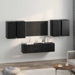 Berkfield Home TV Cabinet Set 6 pcs Black oak 60 x 30 x 30 cm Engineered wood - thumbnail 4