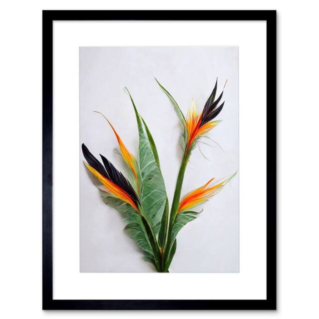 "Artery8 Bird of Paradise Stem Leaves Flowers Tropical Plant Framed Art in Green - Size: W12"" x H16""" - image 1