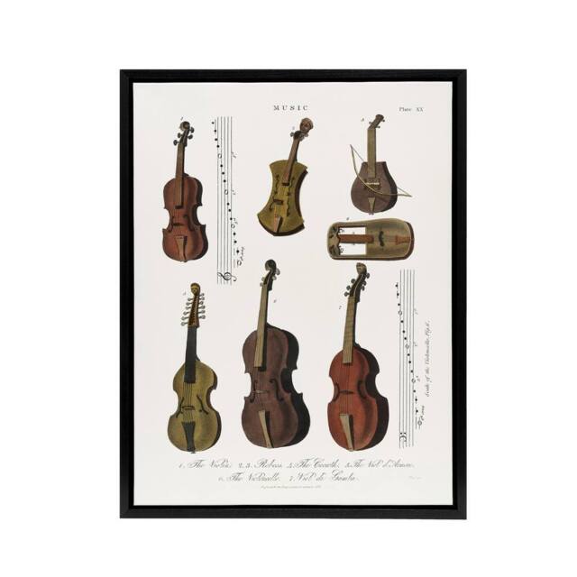 "Artery8 Violin Viola Cello Encyclopedia Londinensis Black Framed Canvas Art in White - Size: W12"" x H16""" - image 1