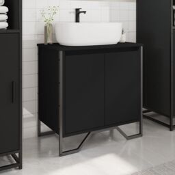 Berkfield Home Bathroom Sink Cabinet Black 60x35x60 cm Engineered Wood - Size: 60 x 35 x 60 cm - thumbnail 3