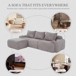 BTM 3 Seater Modular Cord Sofa Ottomans Cup Holders Light Grey - thumbnail 8