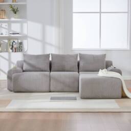BTM 3 Seater Modular Cord Sofa Ottomans Cup Holders Light Grey - thumbnail 9