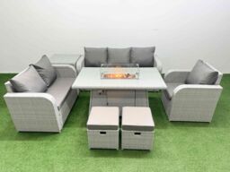 Fimous Patio PE Wicker 8 Seater Outdoor Rattan Furniture Sofa Sets w/ Firepit Dining Table Reclining Chair Loveseat Sofa 3 Seater Sofa Stool Side - thumbnail 2