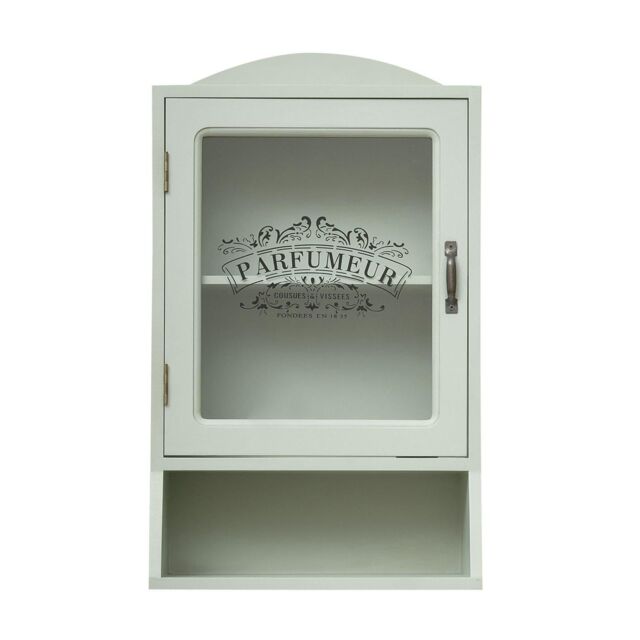 Melody Maison Vintage Style Sage Green Glass Fronted Wall Cabinet 54cm X 32cm in Light Green - Size: 54 cm X 32 cm - image 1