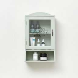 Melody Maison Vintage Style Sage Green Glass Fronted Wall Cabinet 54cm X 32cm in Light Green - Size: 54 cm X 32 cm - thumbnail 2