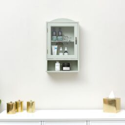 Melody Maison Vintage Style Sage Green Glass Fronted Wall Cabinet 54cm X 32cm in Light Green - Size: 54 cm X 32 cm - thumbnail 6
