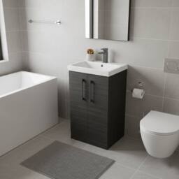 Balterley Modern Bathroom 2 Soft Close Door Vanity Unit Basin, Black, 510mm in Black - thumbnail 4