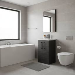 Balterley Modern Bathroom 2 Soft Close Door Vanity Unit Basin, Black, 510mm in Black - thumbnail 3