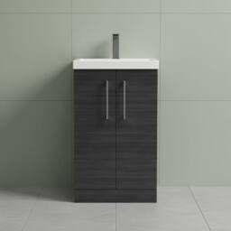 Balterley Modern Bathroom 2 Soft Close Door Vanity Unit Basin, Black, 510mm in Black - thumbnail 6