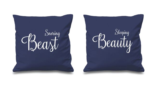 "60 SECOND MAKEOVER Sleeping Beauty Snoring Beast Navy Cushion Covers 16"" x 16"" Couples Cushions Valentines Anniversary Boyfriend - Size: 40 cm x 40 cm"