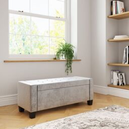 GFW Verona Crushed Velvet Storage Ottoman Bench in Silver
