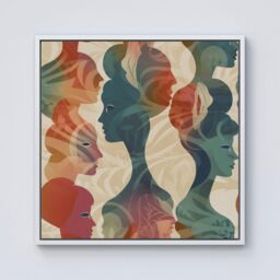 "Warren Reed - Designer Coloured Silhouette Framed Canvas in Off-White - Size: W16"" x H16""" - thumbnail 1