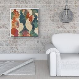 "Warren Reed - Designer Coloured Silhouette Framed Canvas in Off-White - Size: W16"" x H16""" - thumbnail 2