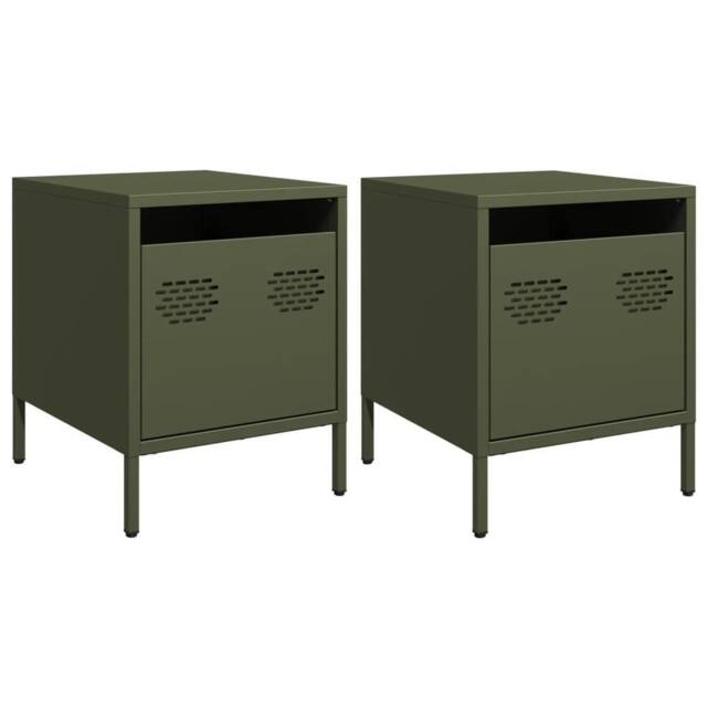Berkfield Home Bedside Cabinets¬†2 pcs Olive Green 35x39x43.5 cm Steel - image 1