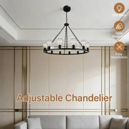 INMTFEI 12-Light Wagon Wheel Chandelie Black Steel Adjustable Pendant Light - thumbnail 3