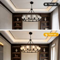 INMTFEI 12-Light Wagon Wheel Chandelie Black Steel Adjustable Pendant Light - thumbnail 2