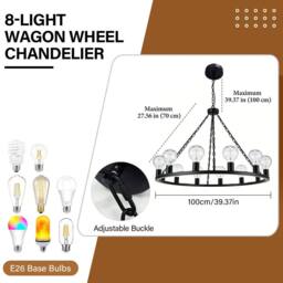 INMTFEI 12-Light Wagon Wheel Chandelie Black Steel Adjustable Pendant Light - thumbnail 6