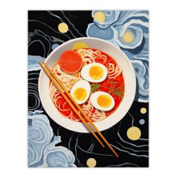 "Wee Blue Coo Wall Art Print Noodles & Doodles Ramen Food Kitchen Living Room in Dark Blue - Size: W18"" x H24""" - thumbnail 1