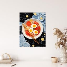 "Wee Blue Coo Wall Art Print Noodles & Doodles Ramen Food Kitchen Living Room in Dark Blue - Size: W18"" x H24""" - thumbnail 4