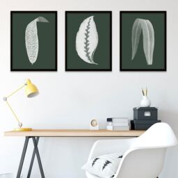 "Wee Blue Coo Wall Art Print Botanics Hunter Green White Leaves Ferns Nature Black Framed Poster Pack of 3 - Size: W12"" x H16""" - thumbnail 3