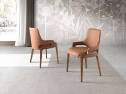 Angel Cerda Brown Leatherette Dining Chair with Walnut-Coloured - thumbnail 3