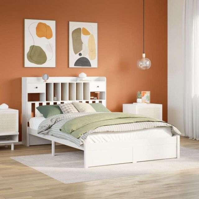Berkfield Home Bookcase Bed without Mattress White 140x200cm Solid Wood Pine - Size: 140x200 cm - image 1