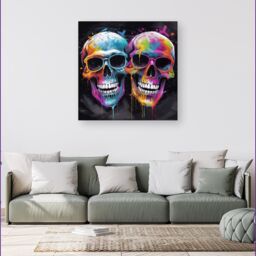 Warren Reed - Designer Splashart Happy Skeletons In Glasses Canvas - Size: w40 inch x h40 inch - thumbnail 1