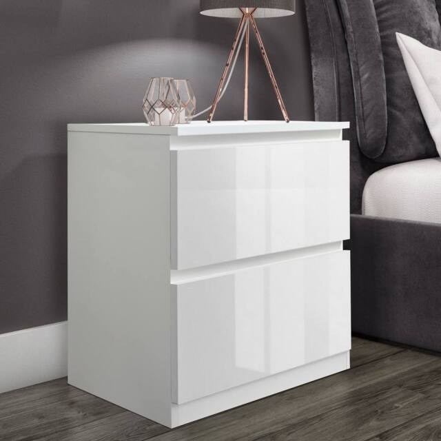 LUXURY LIFE Olivia Gloss Chest of Drawers Bedside 2 Drawer Cabinet in White - image 1
