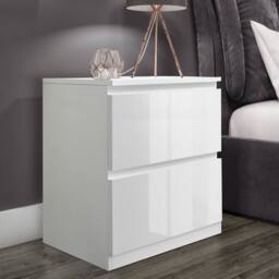 LUXURY LIFE Olivia Gloss Chest of Drawers Bedside 2 Drawer Cabinet in White