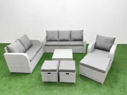 Fimous Patio PE Wicker 9 Seater Outdoor Rattan Furniture Sofa Sets w/ Square Coffee Table Reclining Chair Loveseat Sofa 3 Seater Sofa Stool Light Grey - thumbnail 1
