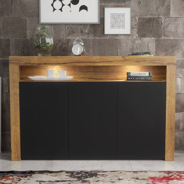 Mex Furniture LTD Sideboard Aether 155cm - Dark Oak & Black Matt Doors & LED Lights - image 1