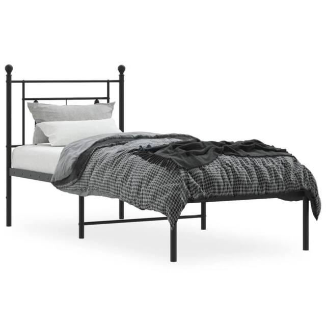 Berkfield Home Metal Bed Frame without Mattress with Headboard Black 80x200cm - Size: 80x200 cm - image 1