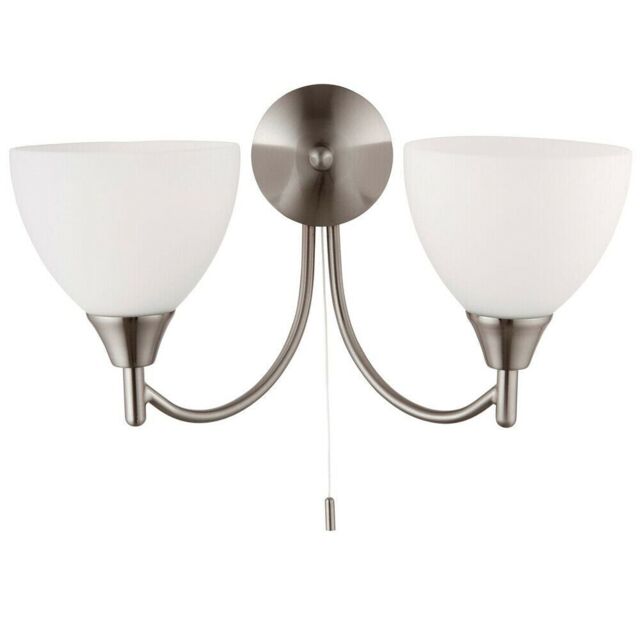 Loops Dimmable LED Twin Wall Light Satin Chrome & Frosted Glass Curved Lamp Lighting in Clear - image 1