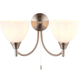 Loops Dimmable LED Twin Wall Light Satin Chrome & Frosted Glass Curved Lamp Lighting in Clear - thumbnail 3