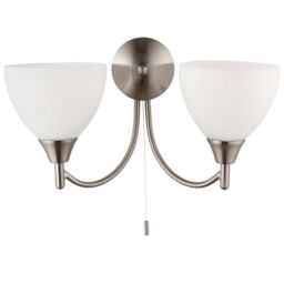Loops Dimmable LED Twin Wall Light Satin Chrome & Frosted Glass Curved Lamp Lighting in Clear