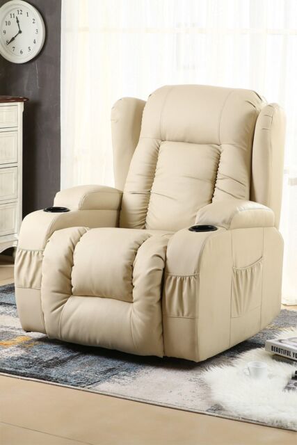 More4Homes Caesar Electric Bonded Leather Automatic Recliner Heat & Massage Chair in Cream - image 1