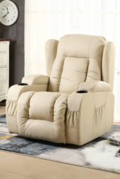 More4Homes Caesar Electric Bonded Leather Automatic Recliner Heat & Massage Chair in Cream
