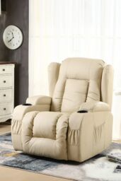 More4Homes Caesar Electric Bonded Leather Automatic Recliner Heat & Massage Chair in Cream - thumbnail 6