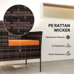 OUTSUNNY Rattan Garden Bench w/ Glass Tea Table, Wicker Chair w/ Cushions in Orange - thumbnail 6