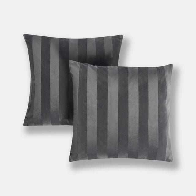 OHS 2 Pack Soft Stripe Velvet Decorative Square Cushion Covers in Charcoal - Size: 45 cm x 45 cm - image 1
