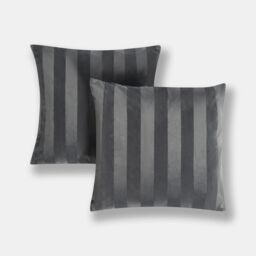 OHS 2 Pack Soft Stripe Velvet Decorative Square Cushion Covers in Charcoal - Size: 45 cm x 45 cm - thumbnail 1