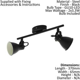 Loops Flush Ceiling Light 2 Spots Colour Black Steel Bulb GU10 2x3.3W Included - thumbnail 2