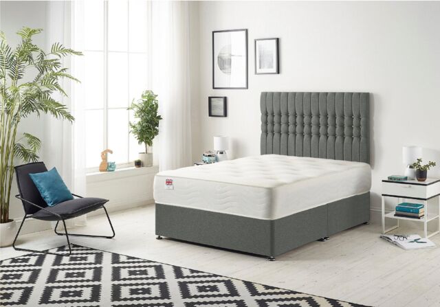 Somnior Galaxy Sprung Memory Foam Divan Bed with Headboard In Linen Fabric in Dark Grey - Size: Super King - image 1