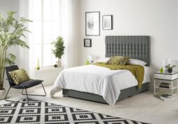 Somnior Galaxy Sprung Memory Foam Divan Bed with Headboard In Linen Fabric in Dark Grey - Size: Super King - thumbnail 2
